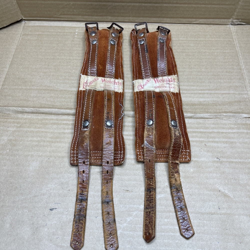 Vintage Elmer's Weights Leather Ankle Wrist Exercise Weights Lubbock Texas Pair